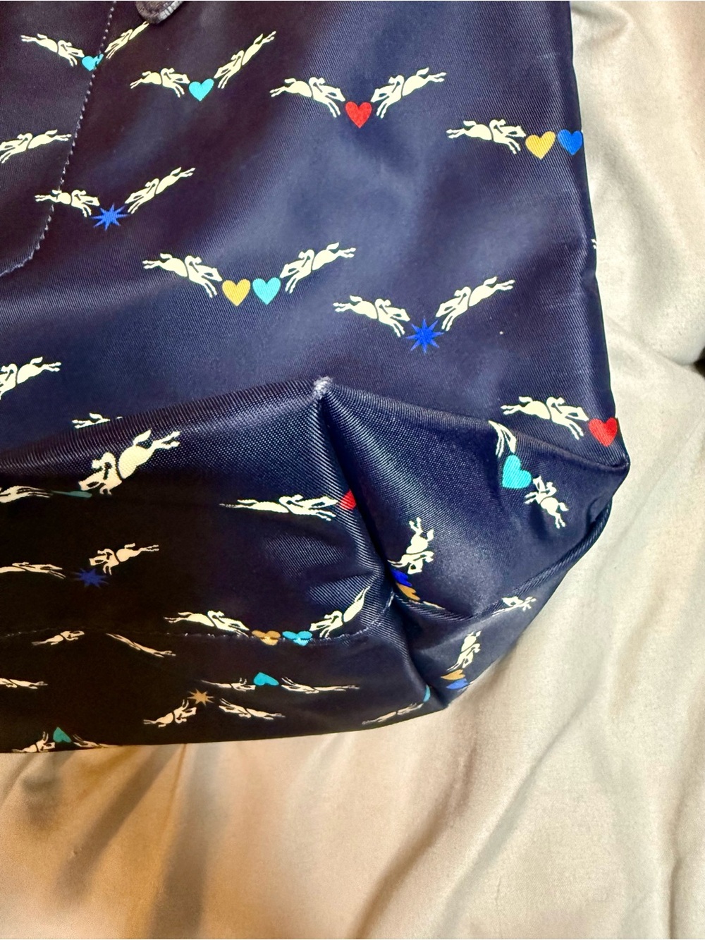 Longchamp Le Pliage Chevaux Ailes Navy Horse Print Shoulder Tote - Picture 7 of 7